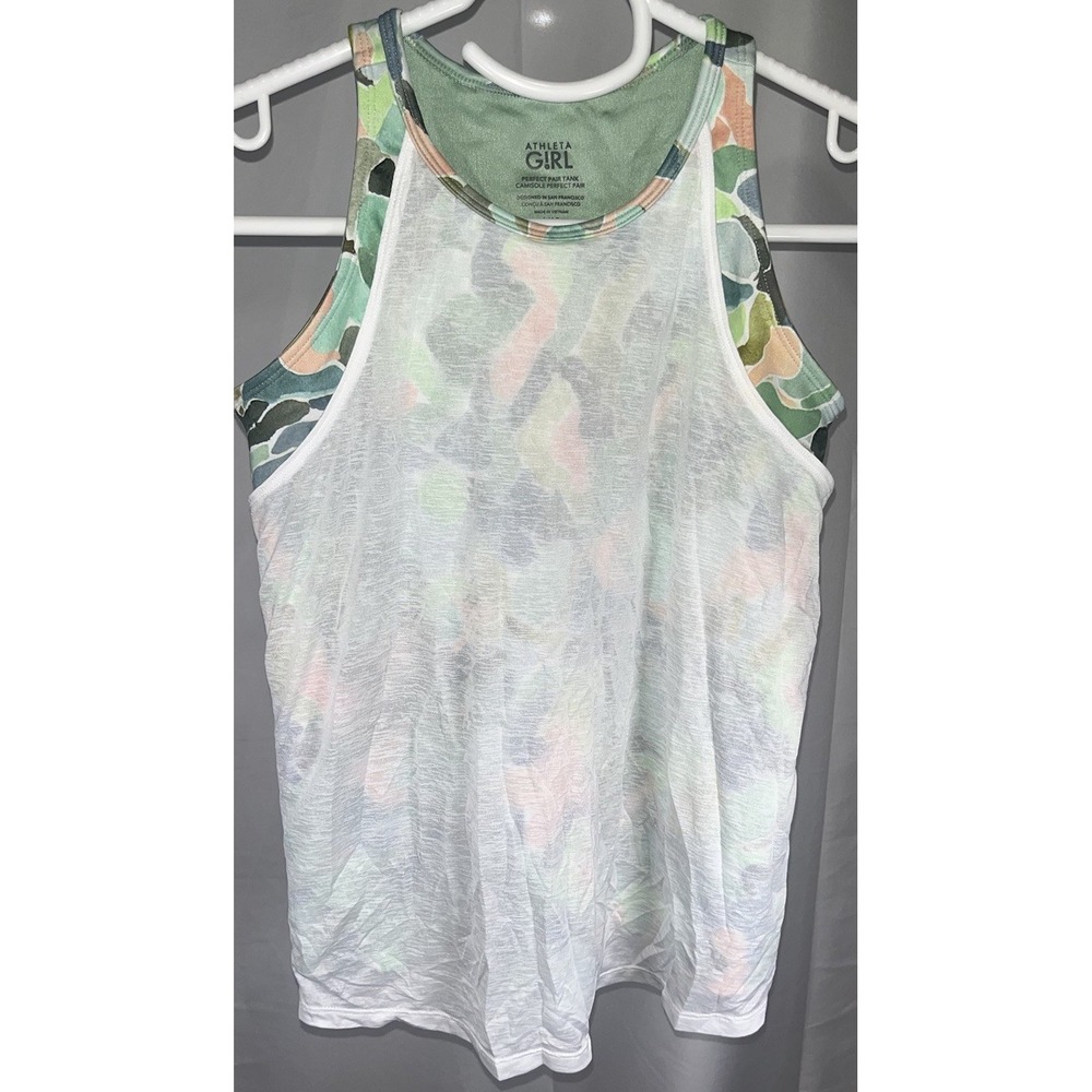 Athleta Girl Perfect Pair Tank Camisole Camo Print Active Gym Top Green Size 12